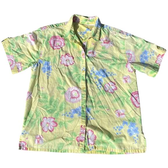 Vintage Bobbie Brook's Women L Top Floral Hawaiian Button Down Shirt - Picture 1 of 5